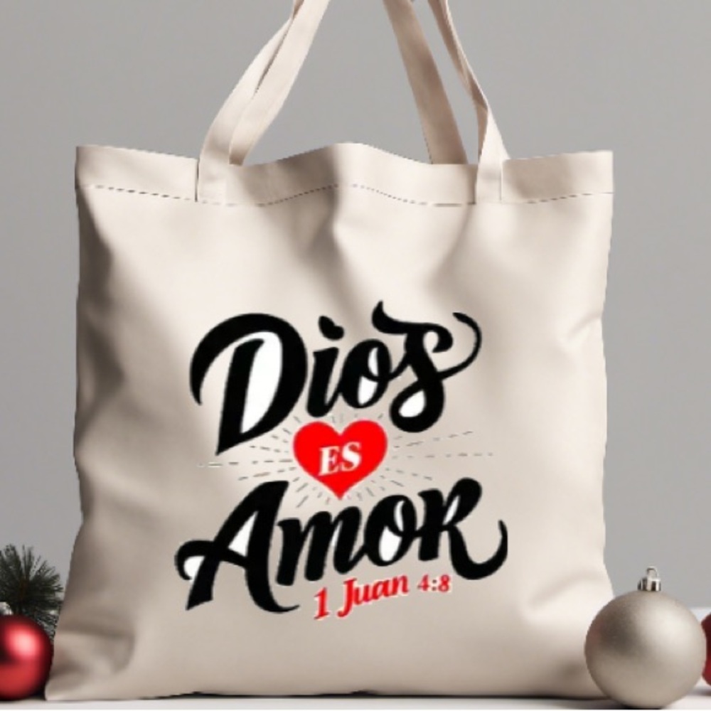 Cream Tote Bag with Black and Red Print